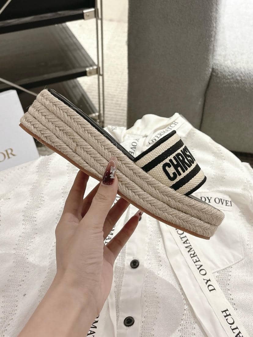 Dior Dway Raffia Embroidered Platform Wedge Slide-1